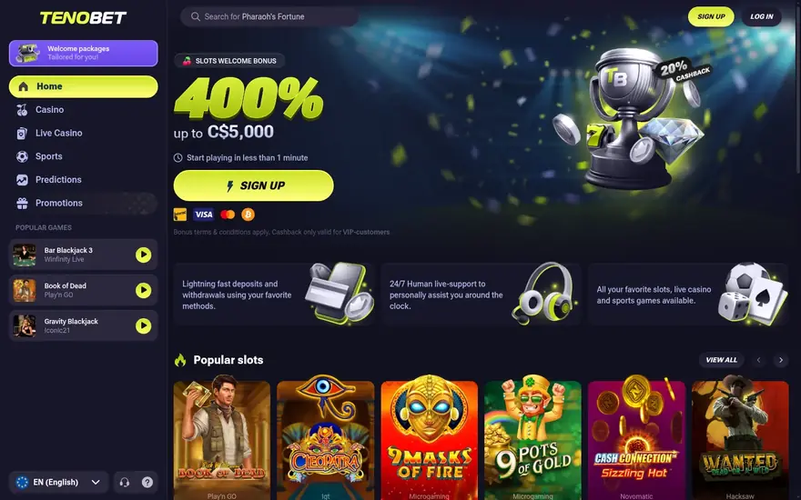 TenoBet homepage